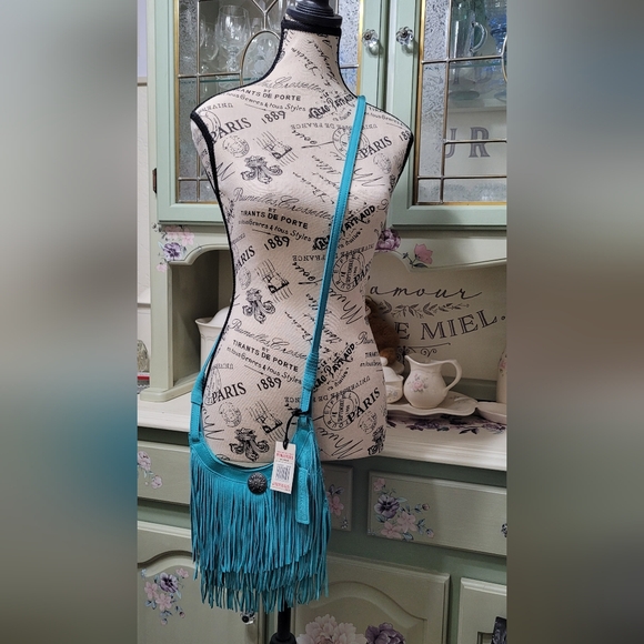 Idyllwind Turquoise Fringe Sueded Leather Crossbody Bag - Picture 5 of 5